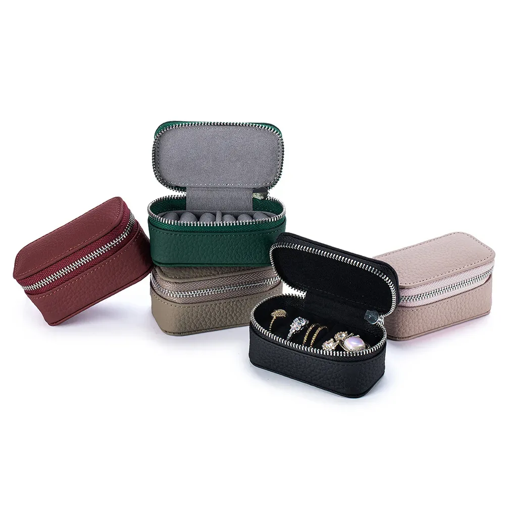 organisateur voyage cuir vachette noir gris beige marron fermeture éclair intérieur velours bijoux mini pochette cosmétique femmes soirée