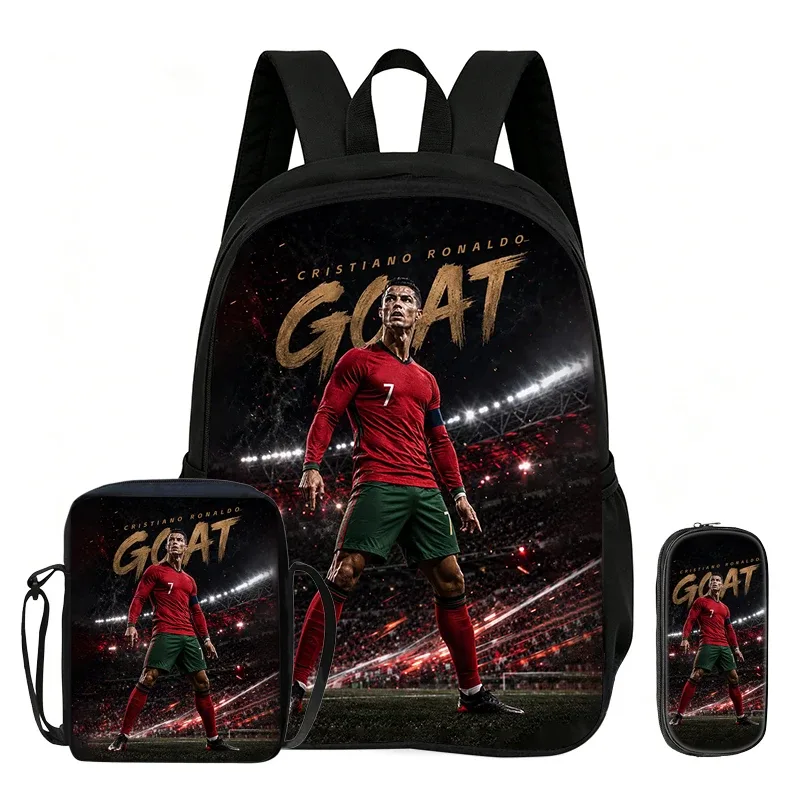 ensemble de 3 sacs à dos ronaldo pour enfants, sac à bandoulière pour l'école et les voyages, trousse à crayons, sac à dos de sport, sac à dos de star du football, cadeau