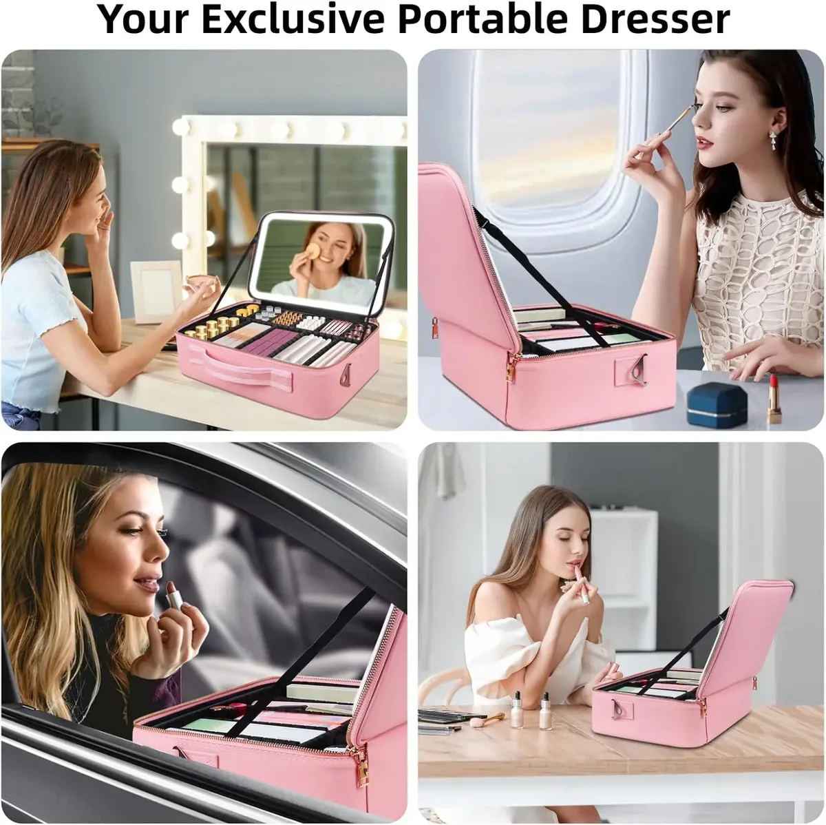 trousse de maquillage grande capacité 15''x11'' avec miroir led 3 couleurs, organiseur de maquillage, trousse de toilette de voyage