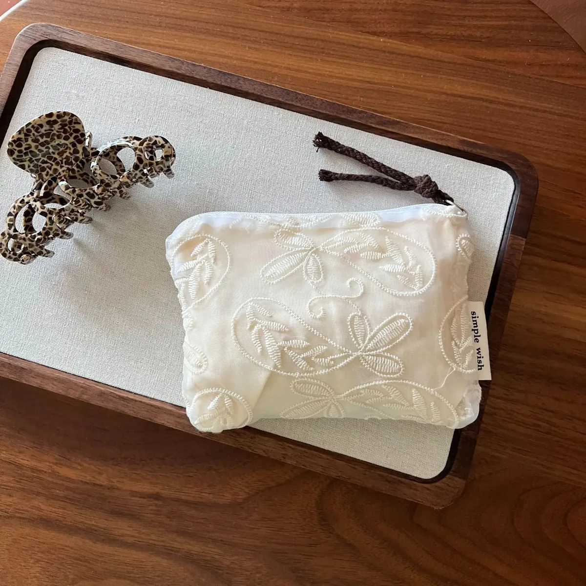mini sac à maquillage rétro en dentelle brodée, porte-monnaie à fermeture éclair, petit organisateur de cosmétiques, pochette pour serviettes hygiéniques, porte-cartes