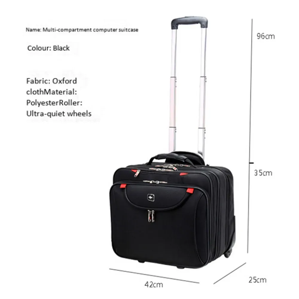 valise à roulettes pour ordinateur portable de 18 pouces en oxford imperméable, multi-poches, pour ordinateur portable, tablette, sac de transport, bagage de voyage