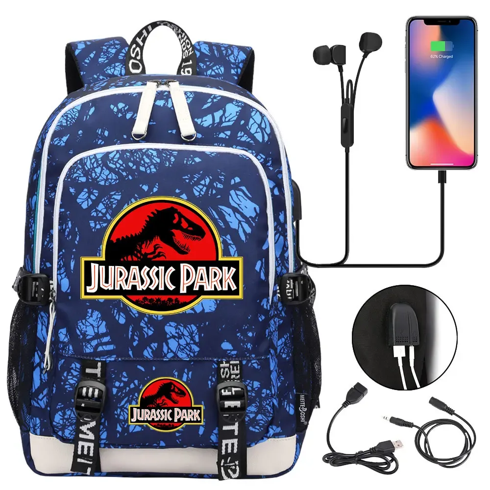 jurassic park world dinosaure adolescent usb charge sac à dos pour ordinateur portable femmes hommes filles garçons enfants école livre sac voyage sac à dos