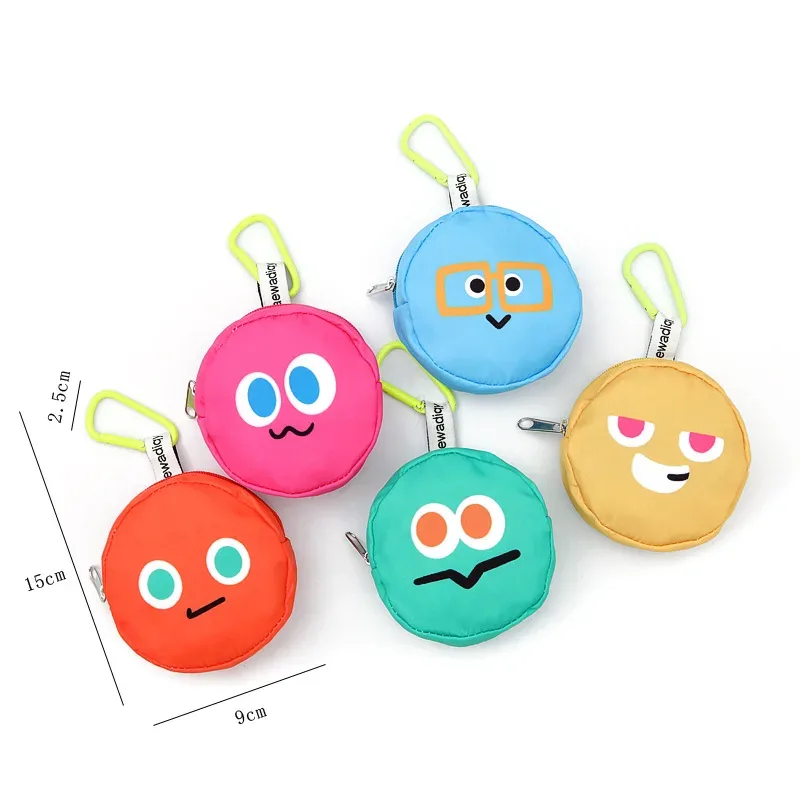 sac de rangement de clés pour femmes, design tendance, visage de dessin animé souriant mignon, mini écouteurs, sac de rangement de clés, porte-monnaie pendentif, sac de clés pour filles