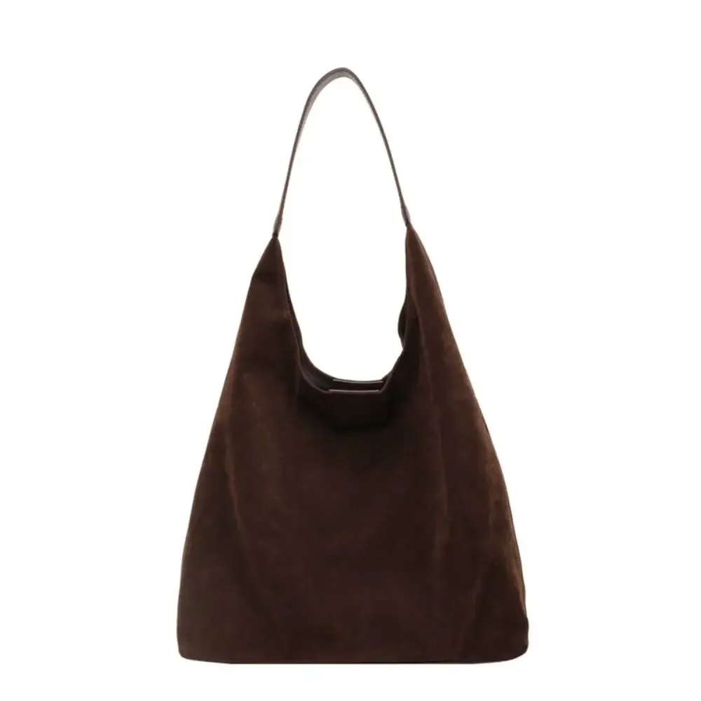 sac à bandoulière en daim de grande capacité, sac seau vintage pour femmes, couleur unie, simple et polyvalent, automne et hiver