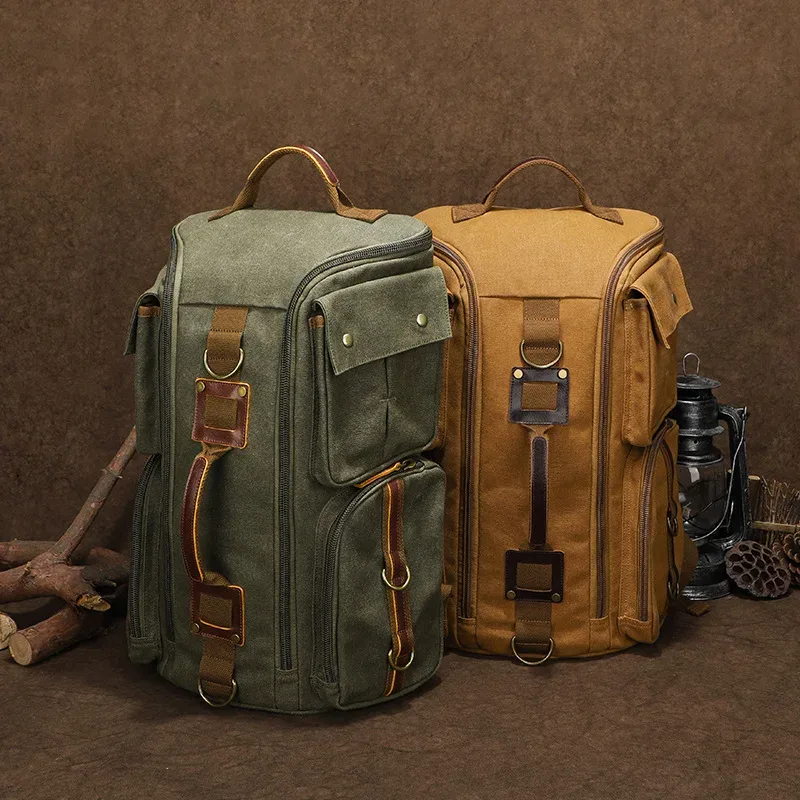 sac à dos en cuir vintage pour homme et femme, sac à dos en toile cirée, sac à dos de voyage à main, ordinateur portable 16 pouces