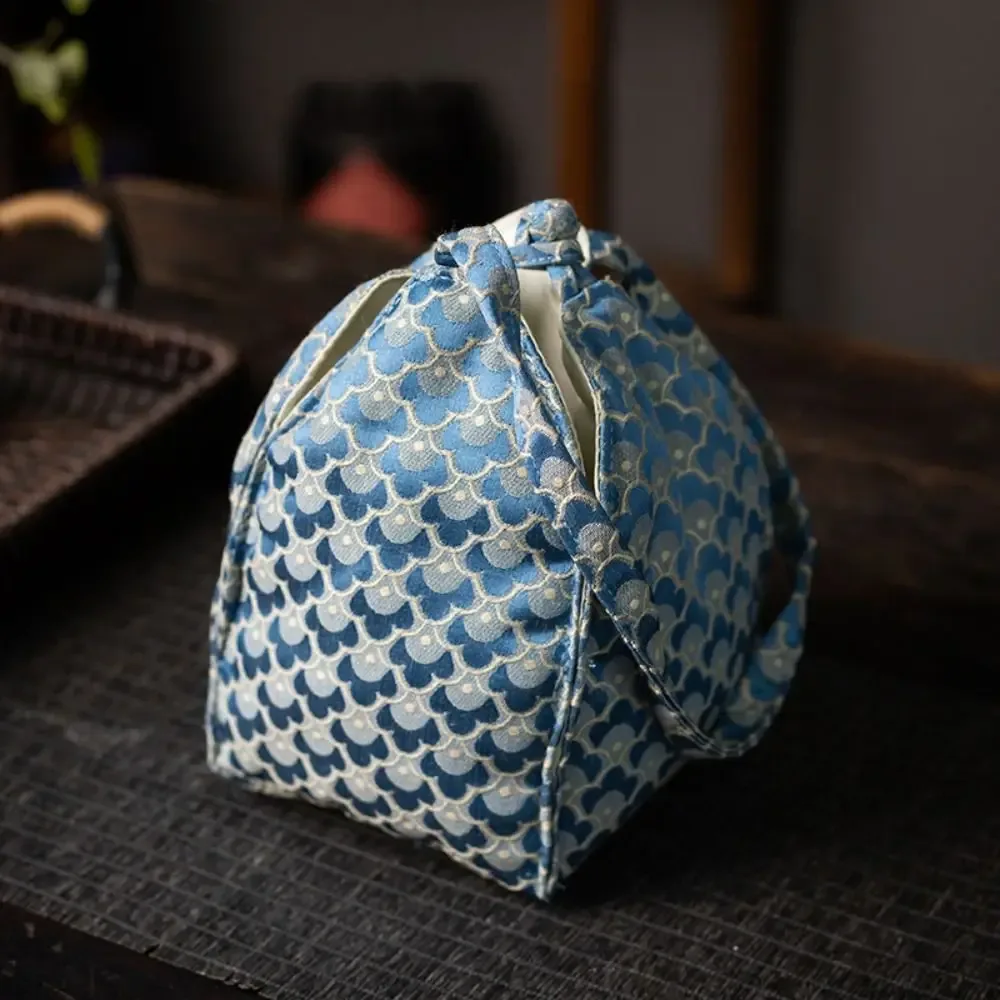 pochette en tissu à cordon de serrage pour tasse à thé de style chinois, sac de rangement portable imprimé pour service à thé, multifonctionnel, résistant à la casse