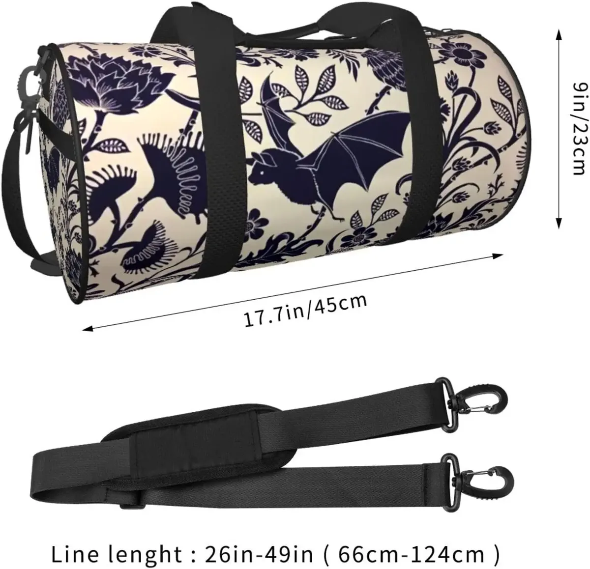 sac de sport à fleurs de chauve-souris d'halloween pour hommes et femmes, sac de sport, sac à main de week-end, voyage, entraînement, degré d'eau