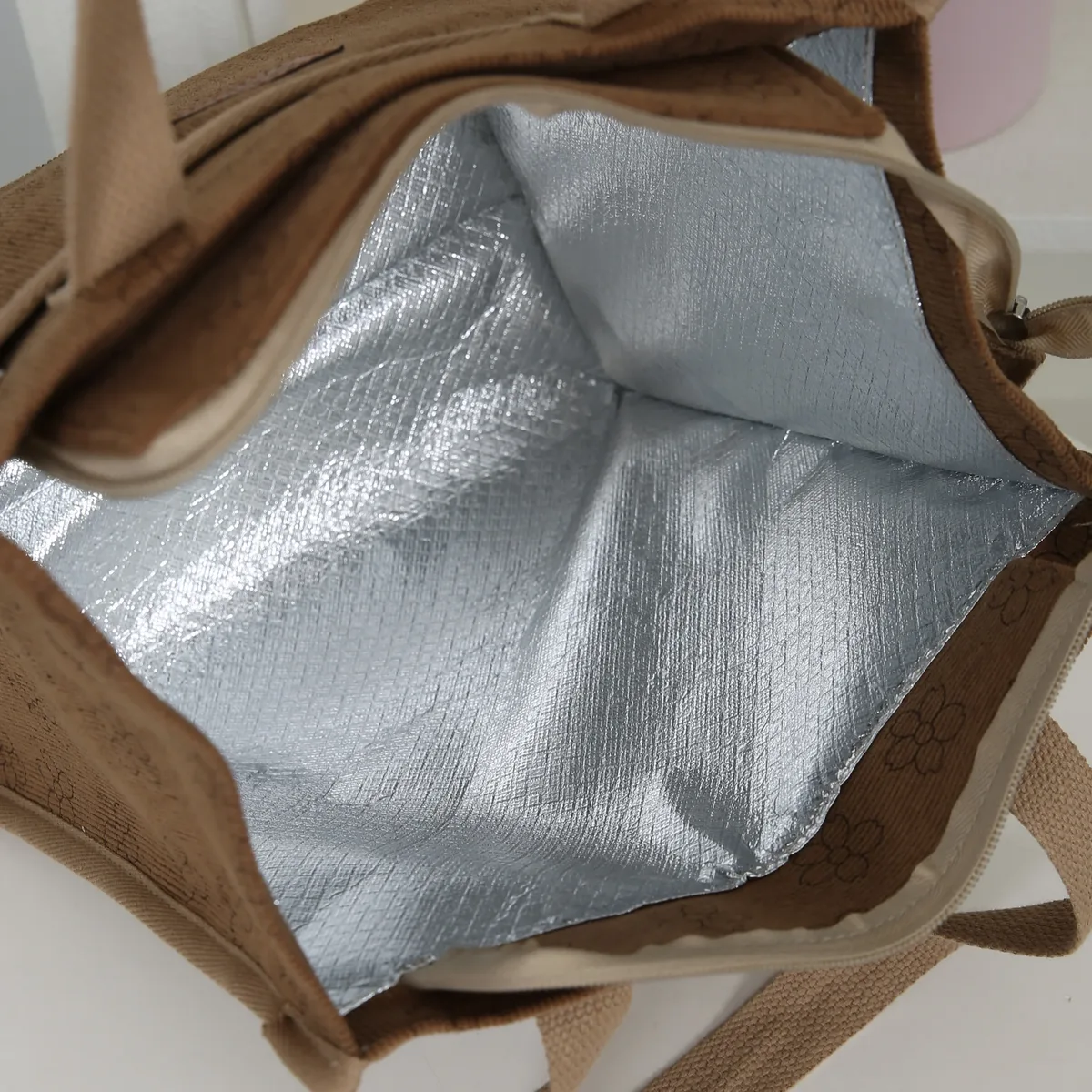 dliu, nouveau style, matière en velours côtelé, sac fourre-tout, sac à lunch, sac de rangement pour boîte à lunch, doublé de feuille d'aluminium, polyvalent pour les trajets quotidiens