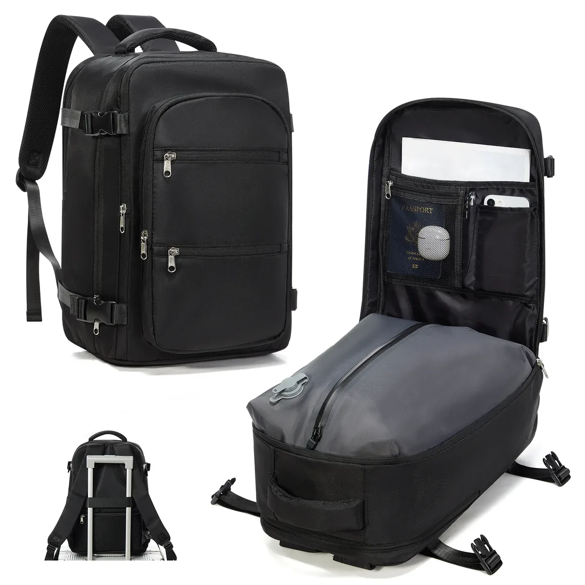 sac sous vide pour vêtements, sac à dos bagage à main avion, sac à dos sous vide essentiels de voyage bagage à main 40x30x20, sac à dos pour hommes