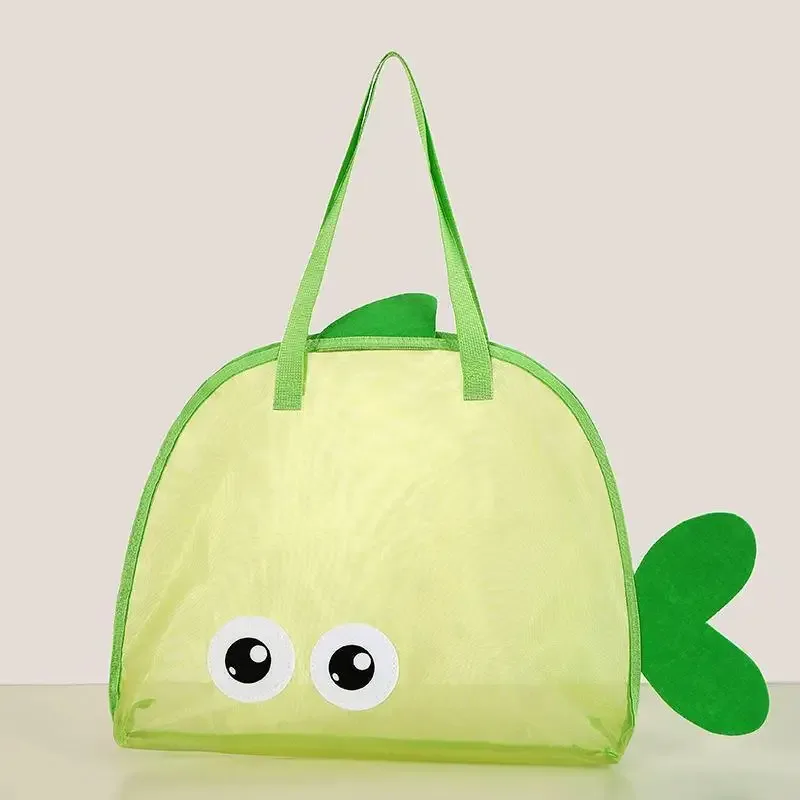 sac de rangement de grande capacité à motif de dessin animé, pliable, respirant, en maille, pochette organisatrice pour jouets de pêche à la sable, pour voyage et sports de plein air