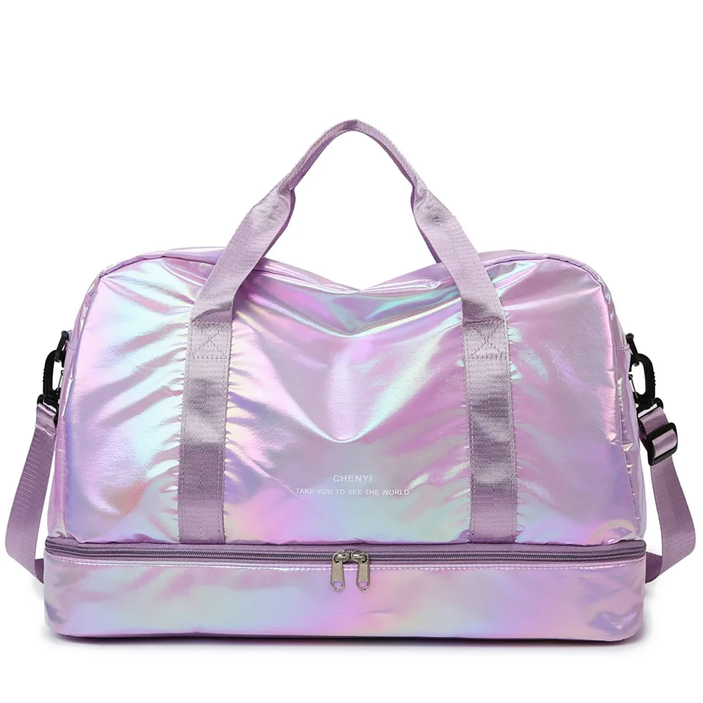 sac polochon de voyage holographique de grande capacité, fourre-tout léger en nylon pour week-end, pour sport, voyages de nuit