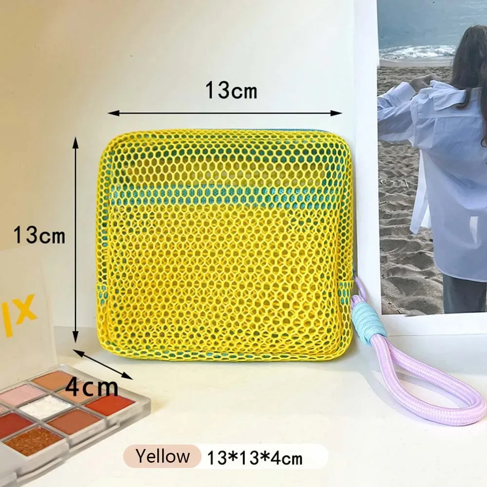 pochette en maille aux couleurs dopamine, portable pour voyage, pour câble de charge, articles de toilette, mini pochette de rangement en maille, sac cosmétique en maille, porte-clés, porte-cartes