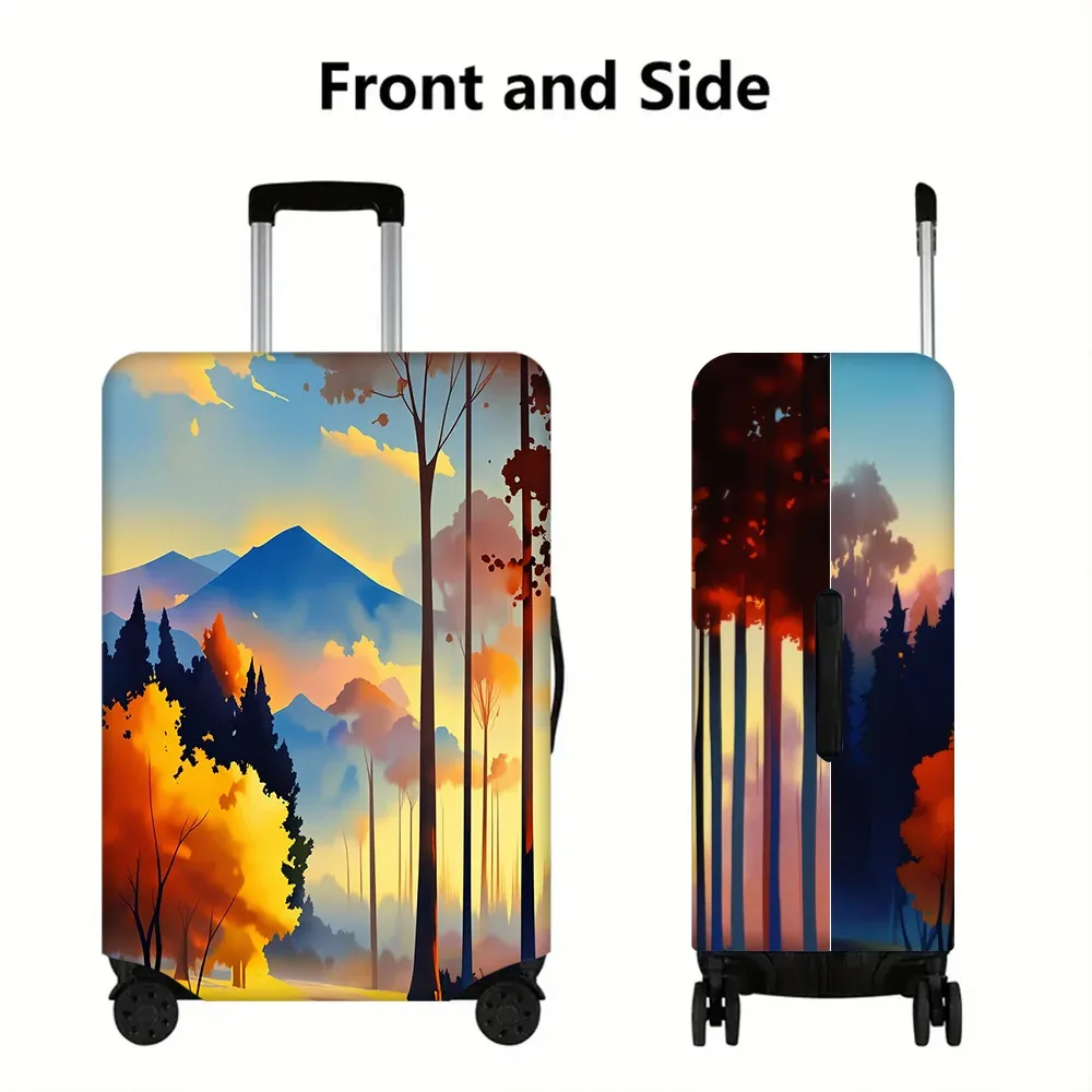 1 housse de bagage imprimée avec une vue sur la montagne et la forêt. s'adapte aux valises de 18 à 32 pouces ; protège efficacement vos bagages.