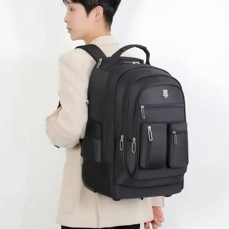 sac à dos de voyage de grande capacité avec roulettes pour hommes, nervures cachées, bagage à main étanche, sac de voyage de week-end, voyage d'affaires, le plus récent
