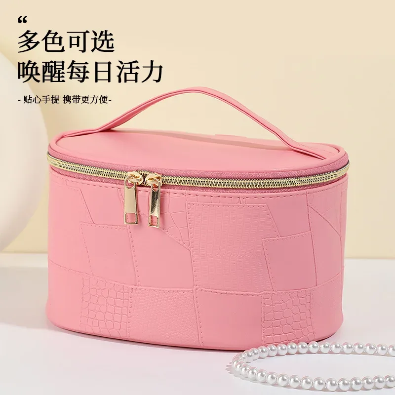 nouvelle trousse de maquillage élégante en pu imperméable grande capacité, sac de rangement portable de voyage à motif crocodile pour un style décontracté