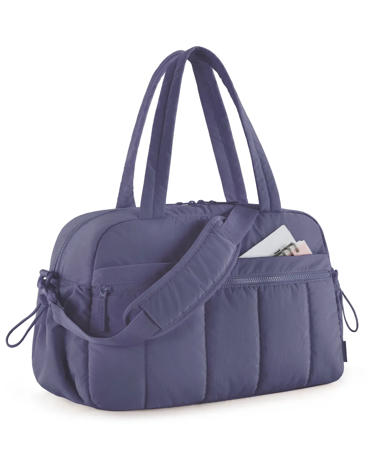 sac voyage polyester doux rose pâle blancs poignée bandoulière amovible compartiment humide week end sport yoga