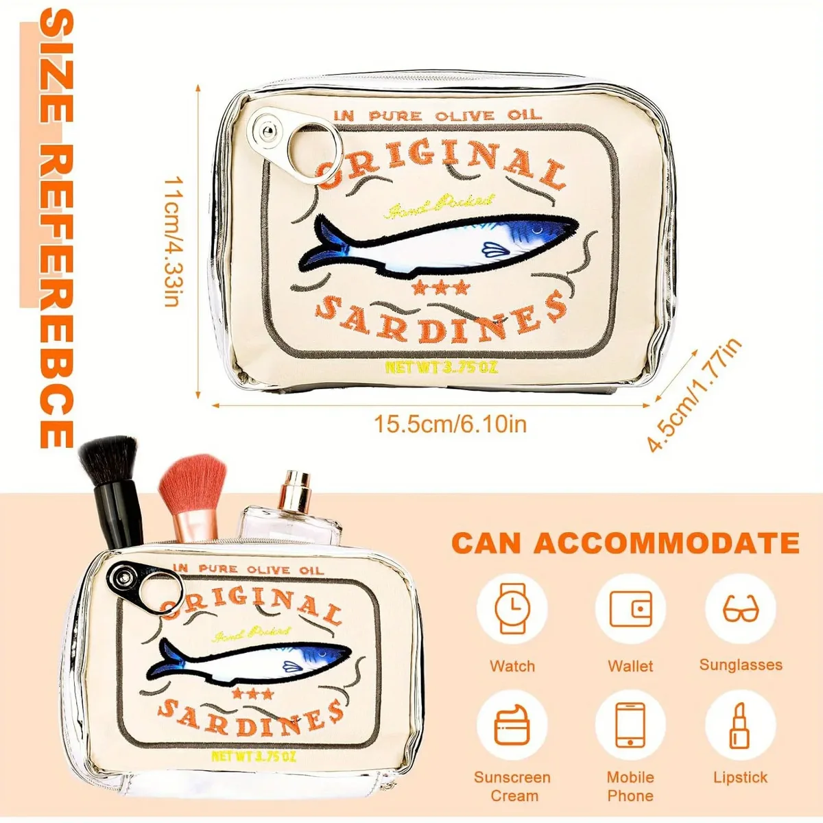 trousse de toilette mignonne motif sardine, trousse de toilette de voyage, trousse de toilette étanche, sac de rangement pour accessoires, excellent cadeau pour les vacances