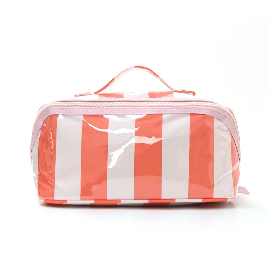 sac à cosmétiques en pvc pour femmes, grande capacité, pochette portable étanche, trousse de toilette à ouverture plate avec poignée