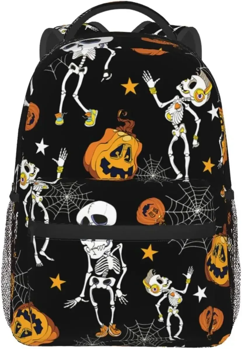 sac à dos décontracté avec poches pour ordinateur portable, sacoche de jour pour voyage, motif de lettres et citrouilles, halloween
