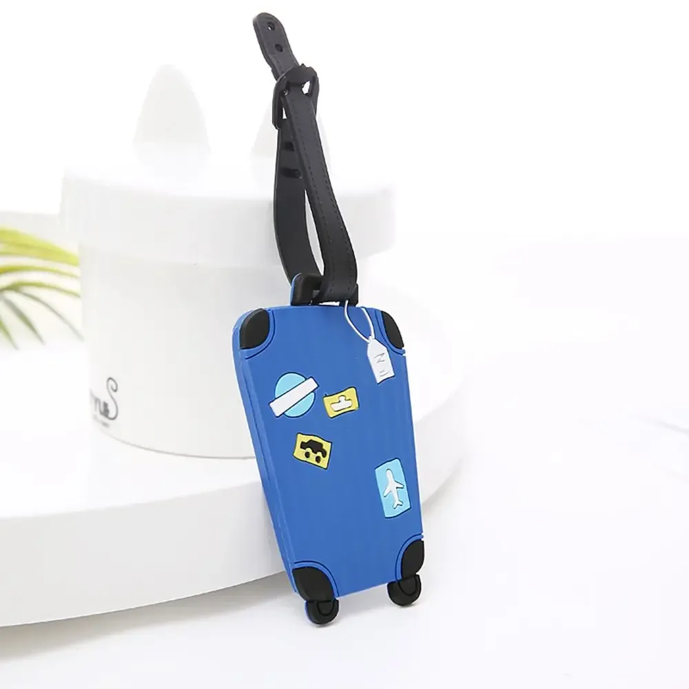 étiquette de bagage en silicone de dessin animé mignon avec sangle, étiquettes d'identification de nom, identifiants de valise de bagage, sac à dos, voyage d'affaires