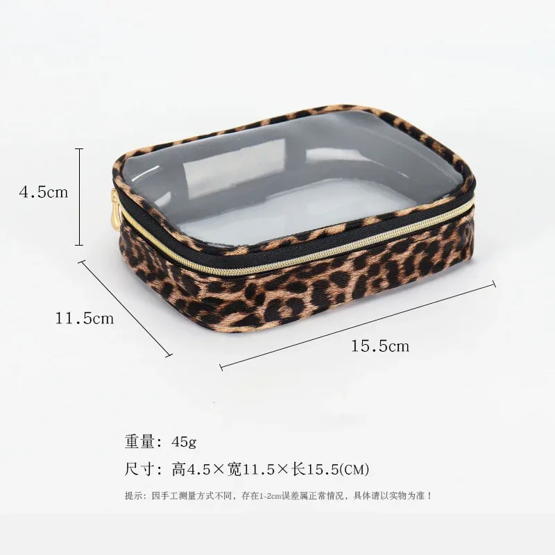 sac de maquillage transparent imprimé léopard, étanche, grande capacité, portable, rangement d'articles de toilette de voyage, organisateur de cosmétiques avec fermeture éclair