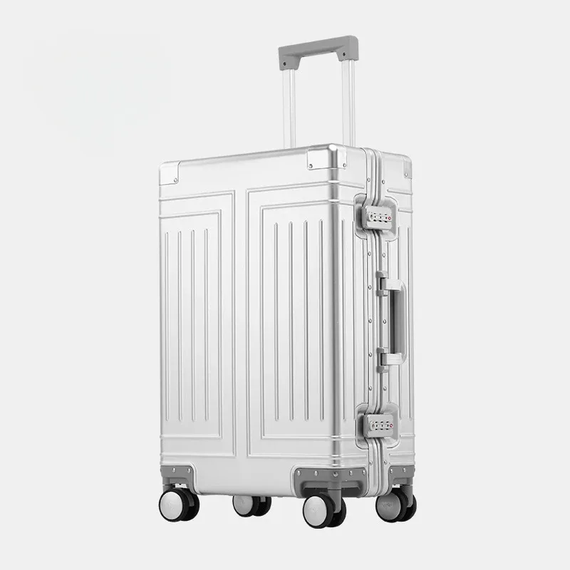 valises en alliage aluminium-magnésium sur roulettes, bagages d'affaires, valises avec serrure à combinaison, grande capacité, valise de voyage