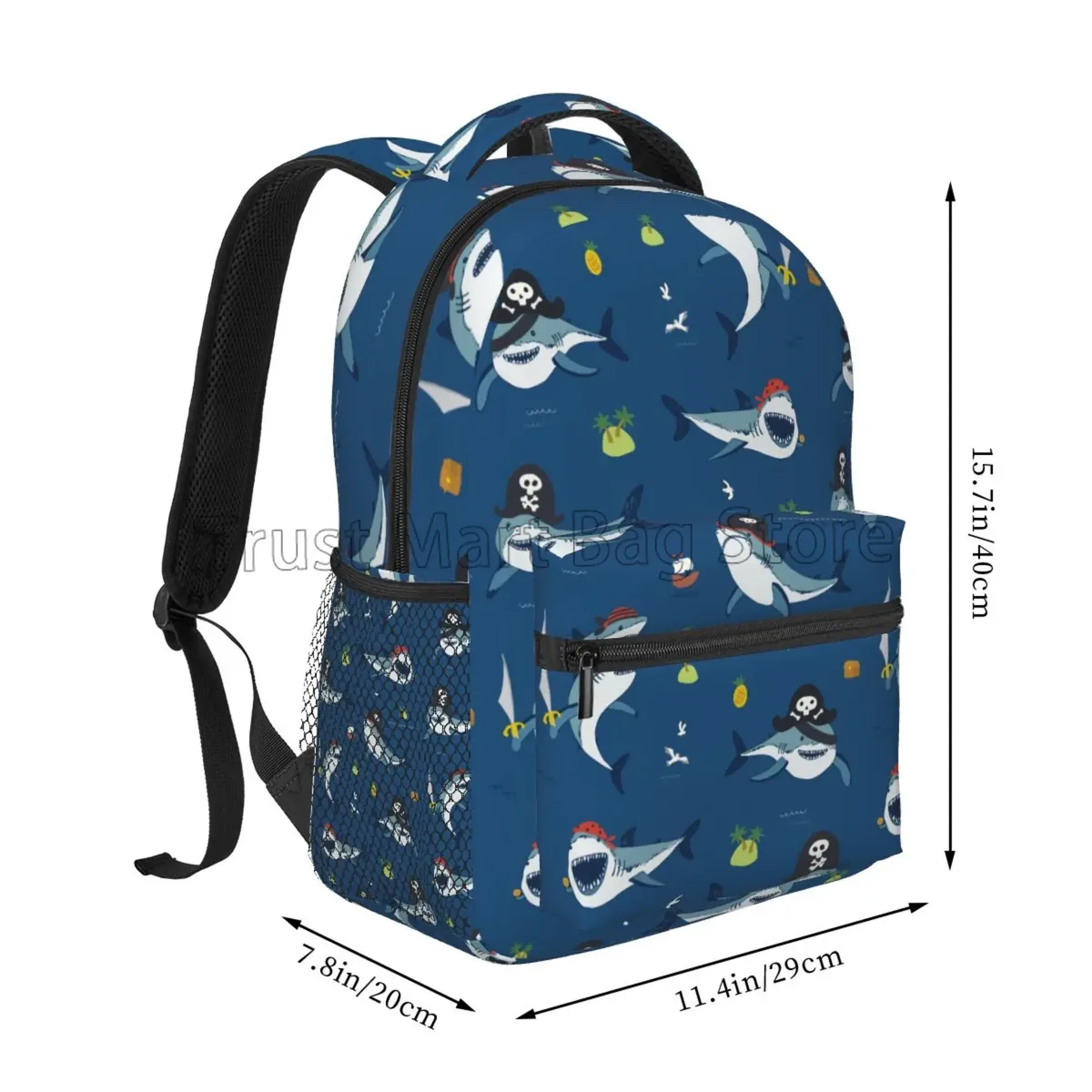 sacs à dos à motif de requins de dessin animé pour adultes et adolescents, sac à livres pour étudiants, sac à dos pour ordinateur portable durable et décontracté, voyage, randonnée, camping, mignon