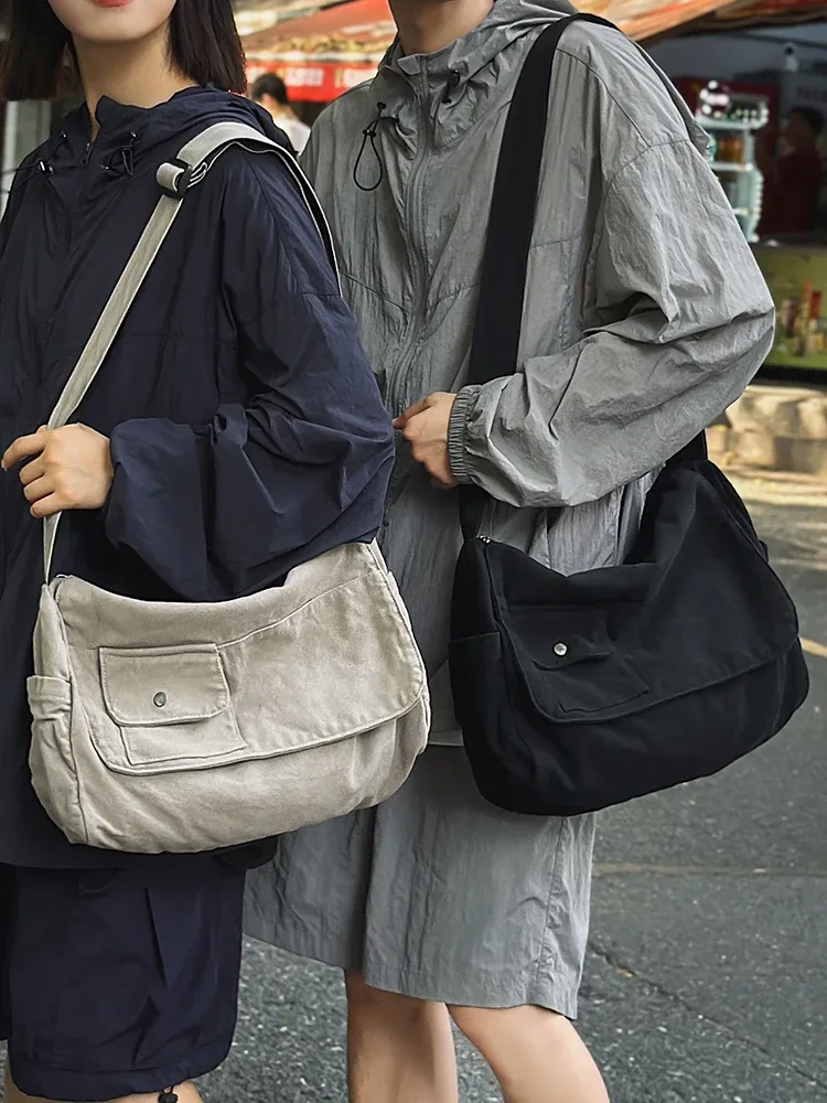sac messager en toile décontracté, sac à bandoulière polyvalent à rabat de grande capacité pour étudiant, sac à bandoulière réglable pour hommes et femmes