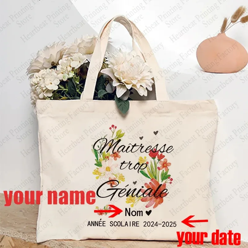 sac fourre-tout d'appréciation floral personnalisé pour enseignants avec nom personnalisé - sac à bandoulière cadeau éducatifs cadeaux de fin de l'année scolaire