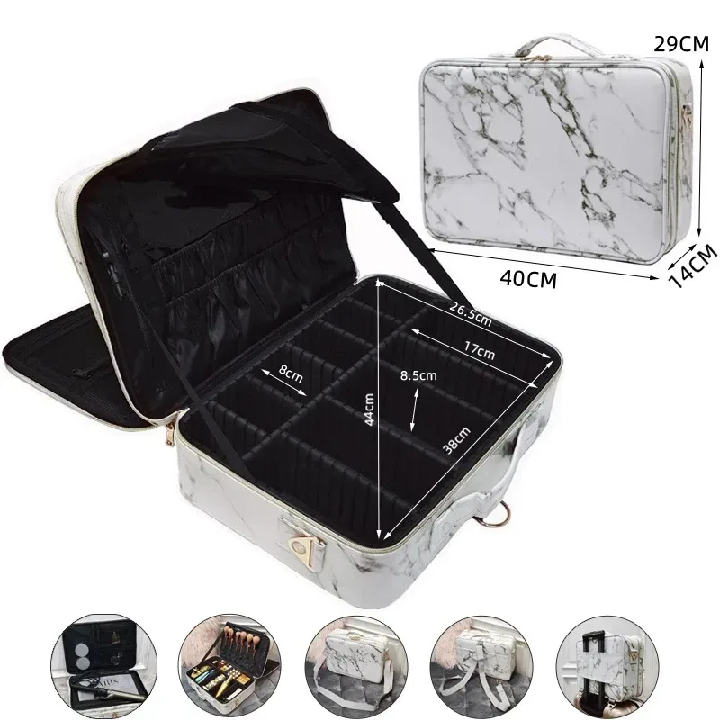 nouveau sac cosmétique en cuir pu crocodile boîte de maquillage professionnelle grande capacité stockage voyage toilette valise de maquillage