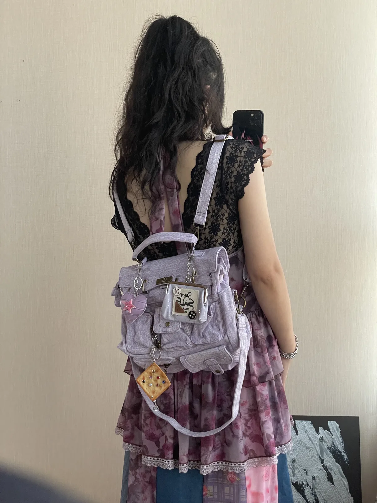 original marque de créateur lavage denim épice fille mignon rétro sac à dos faire vieux sac à dos cartable ordinateur sacs pour les femmes