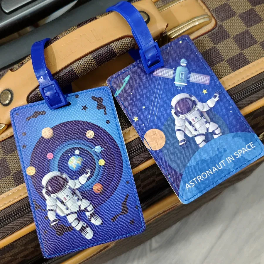 étiquette à bagages créative astronaute, accessoires de voyage, porte-adresse en pu pour valise, étiquette d'embarquement de haute qualité, étiquette portable