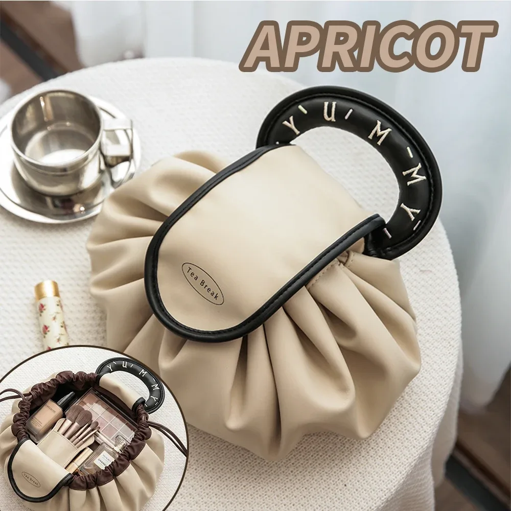 pochette cosmétique à cordon, trousse de maquillage de voyage portable avec poignée, organiseur de maquillage grande capacité pour femmes