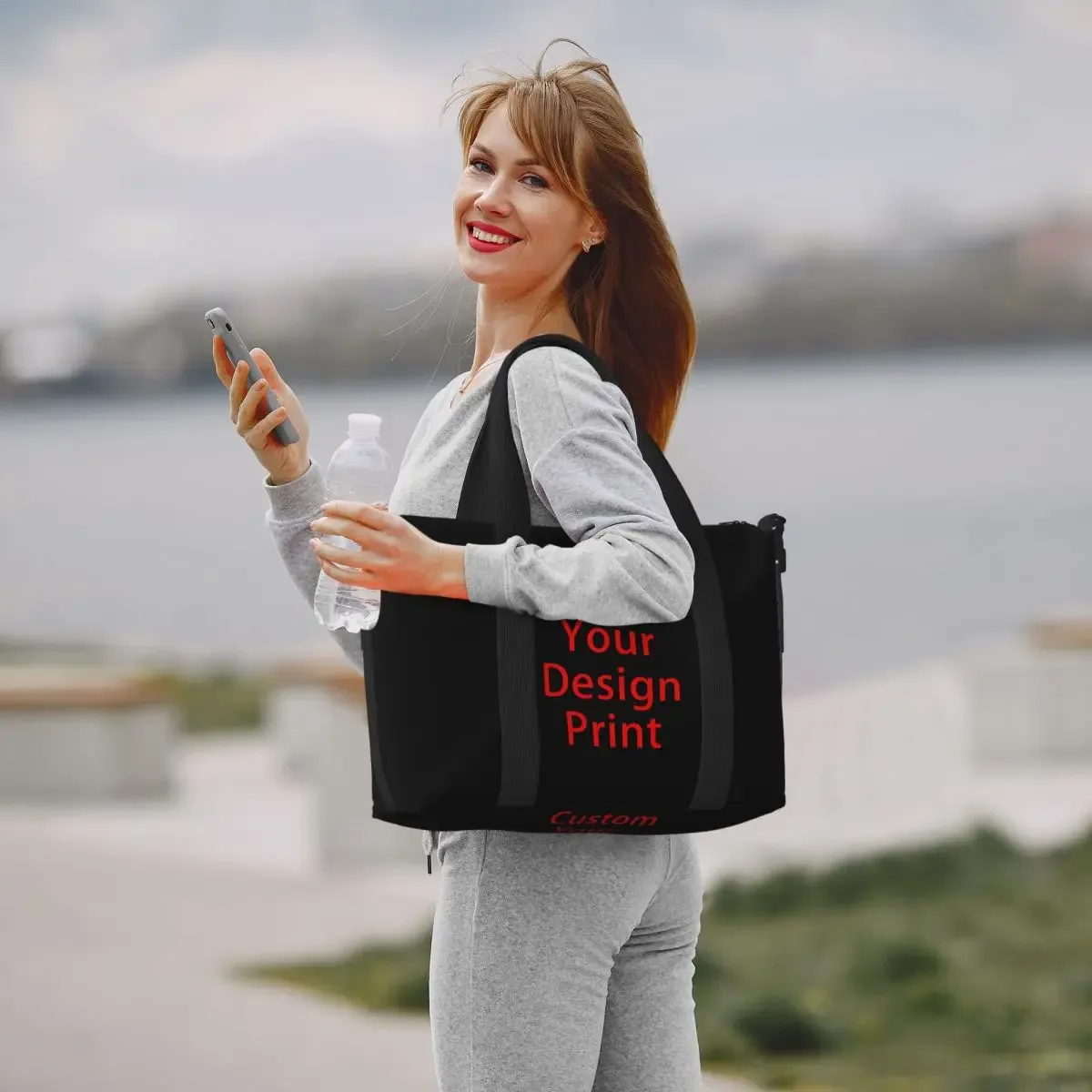 sac fourre-tout personnalisé pour femme, grande capacité, logo personnalisé imprimé, sac de voyage initié à la gym de plage