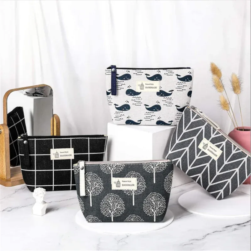 sac de rangement de voyage en toile souple pour femme, trousse de maquillage portable, trousse à cosmétiques mignonne, motif imprimé ours et arbre, trousse de toilette, évaluation