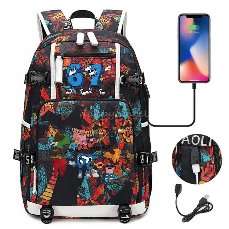 nouveau voler un cerveau imprimer usb garçons 67 six sept livre sacs grande capacité adolescents cartables femmes hommes ordinateur portable voyage sac à dos
