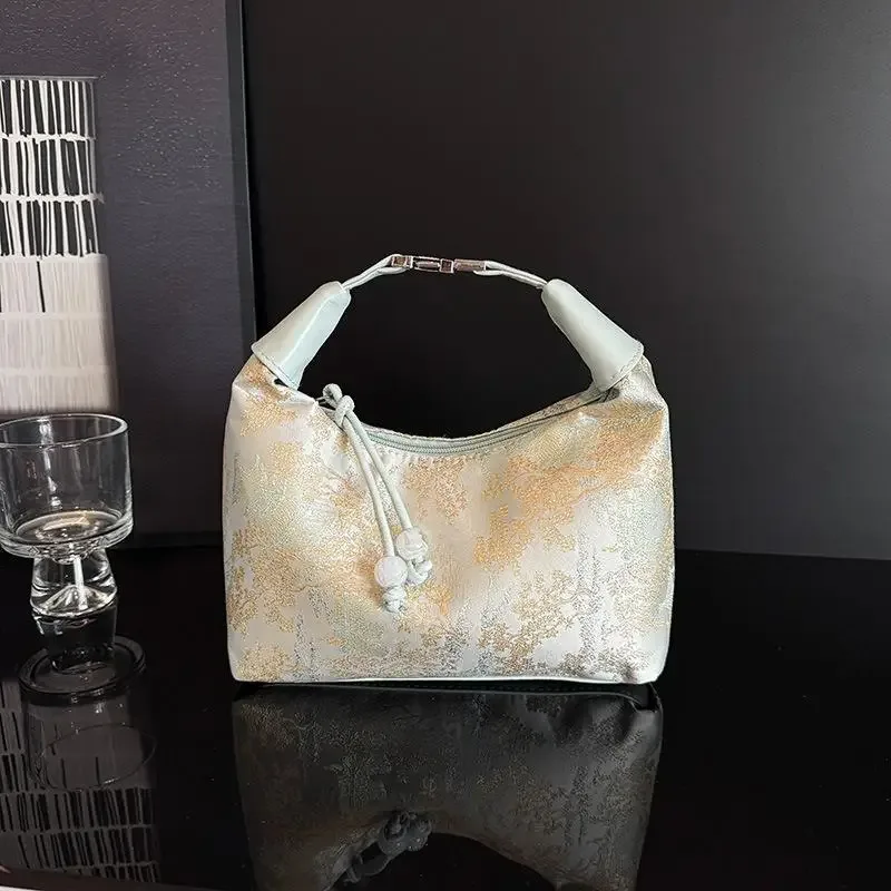 sac à main décontracté brodé style chinois, sac à bandoulière en toile brodé hanfu, sac cheongsam avec fermeture éclair pour soirée