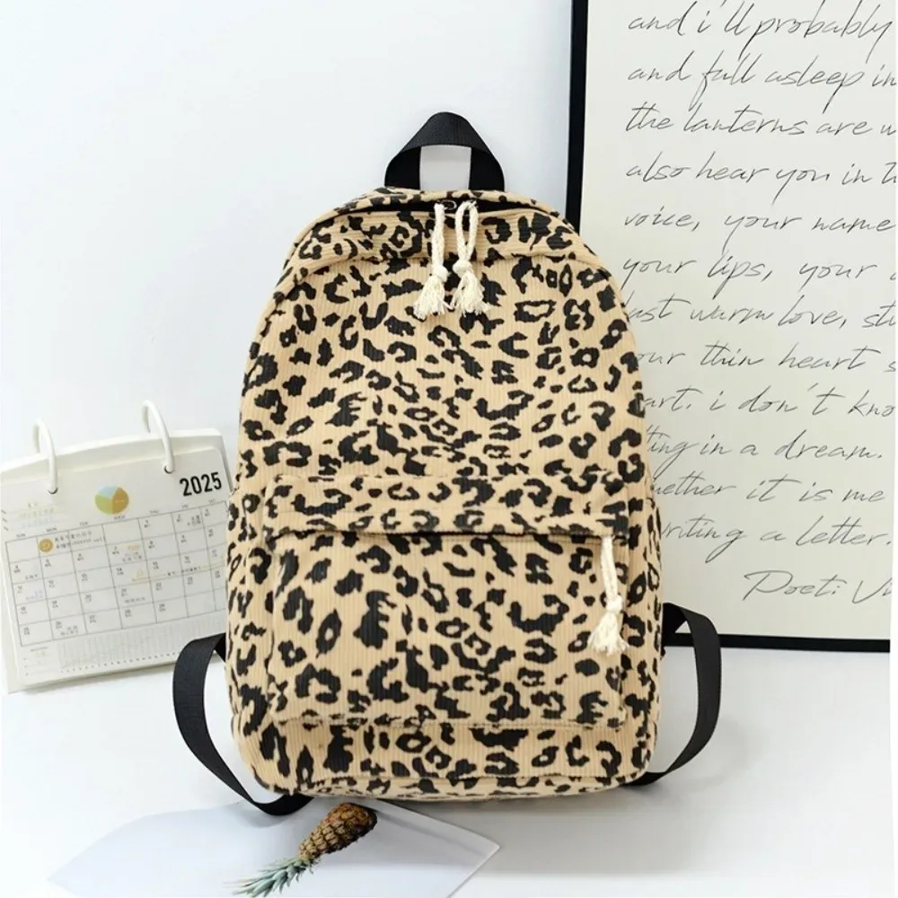 sac à dos léger en velours côtelé à imprimé léopard, style harajuku, pour étudiants, avec bretelles réglables, style coréen