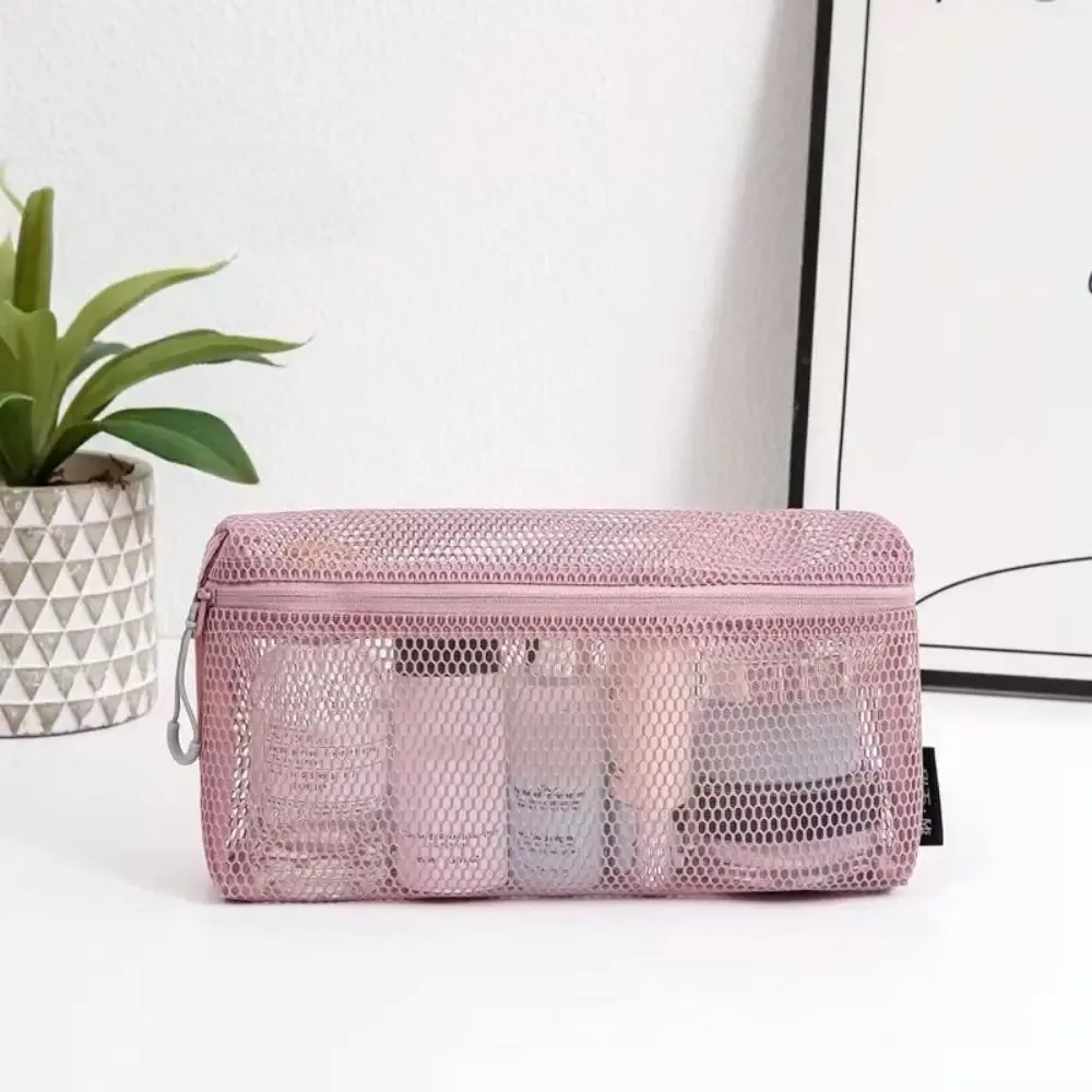pochette de rangement décontractée en nylon avec fermeture éclair, sac à cosmétiques en maille, pochette multi-usage en maille pour femme