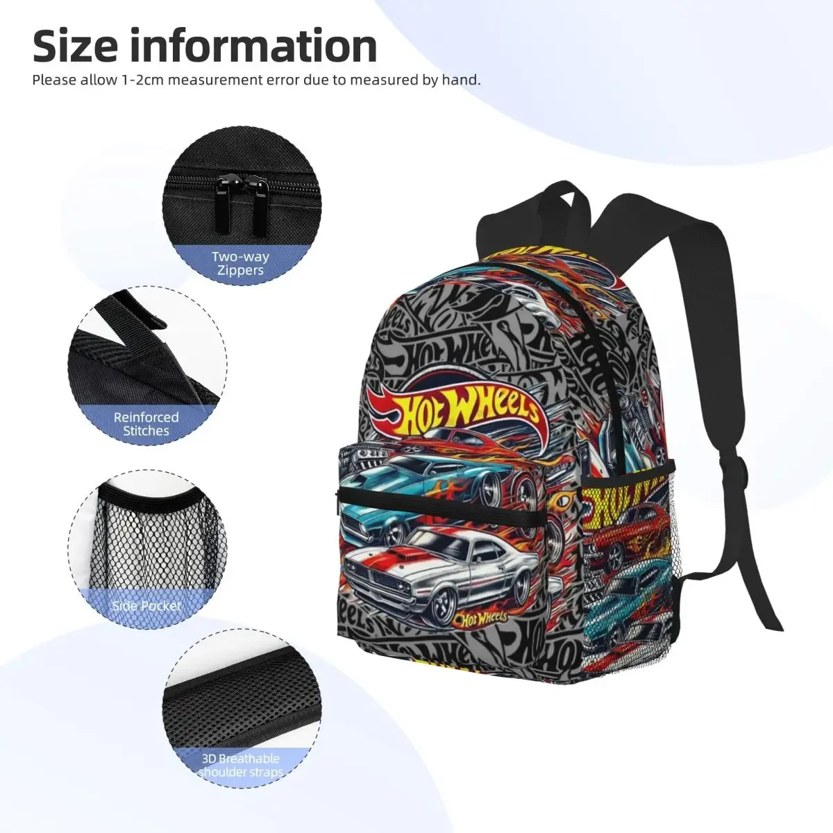 sac à dos hot wheels race pour étudiants, sac d'école, sac à dos de randonnée, sac de voyage pour hommes et femmes, sac à bandoulière