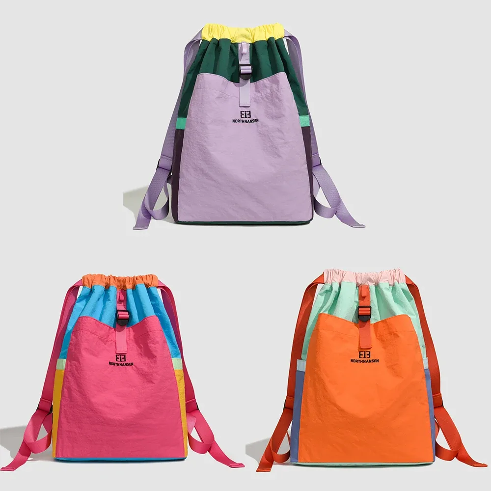 sac à dos de sport multi-tons en patchwork avec cordon de serrage, sac à dos spacieux en nylon, sac durable pour l'entraînement de tennis, la randonnée et les voyages de week-end