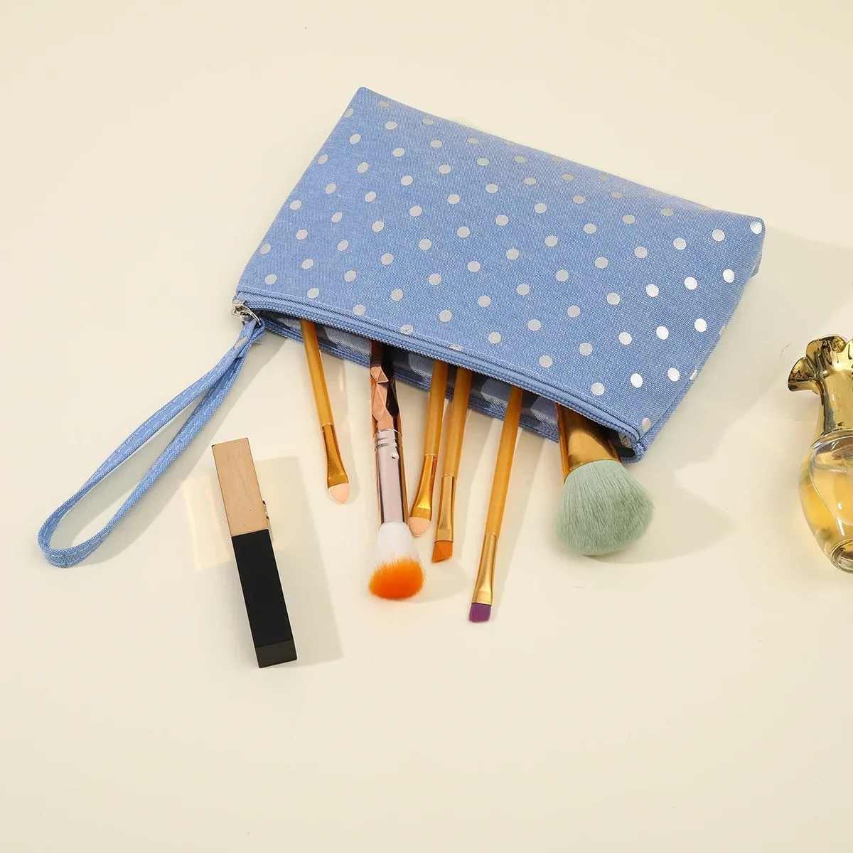 sac à cosmétiques en toile imperméable, sac à main décontracté, sac de rangement pour poudres lavables à pois