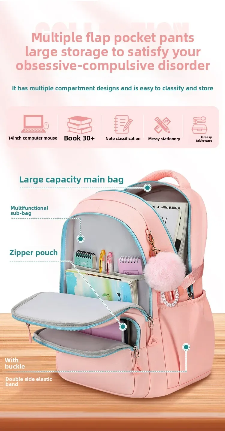 sac à dos scolaire avec pendentif en perles pour filles, en nylon imperméable, sac à dos pour adolescents, sac à dos pour étudiantes, sac à dos de voyage pour femmes, sacs kawaii.