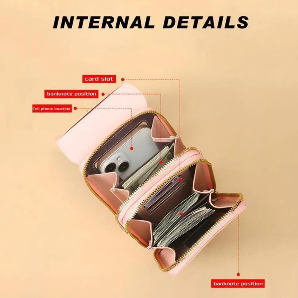 sac à bandoulière pour téléphone avec fenêtre tactile, en cuir premium, anti-rfid, léger, pour femme, portefeuille