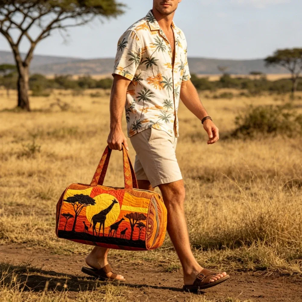 sac de voyage matelassé, sac de week-end, imprimé girafe 3d, bagage à motif animal africain, sac à main pour les vacances, la plage, le camping
