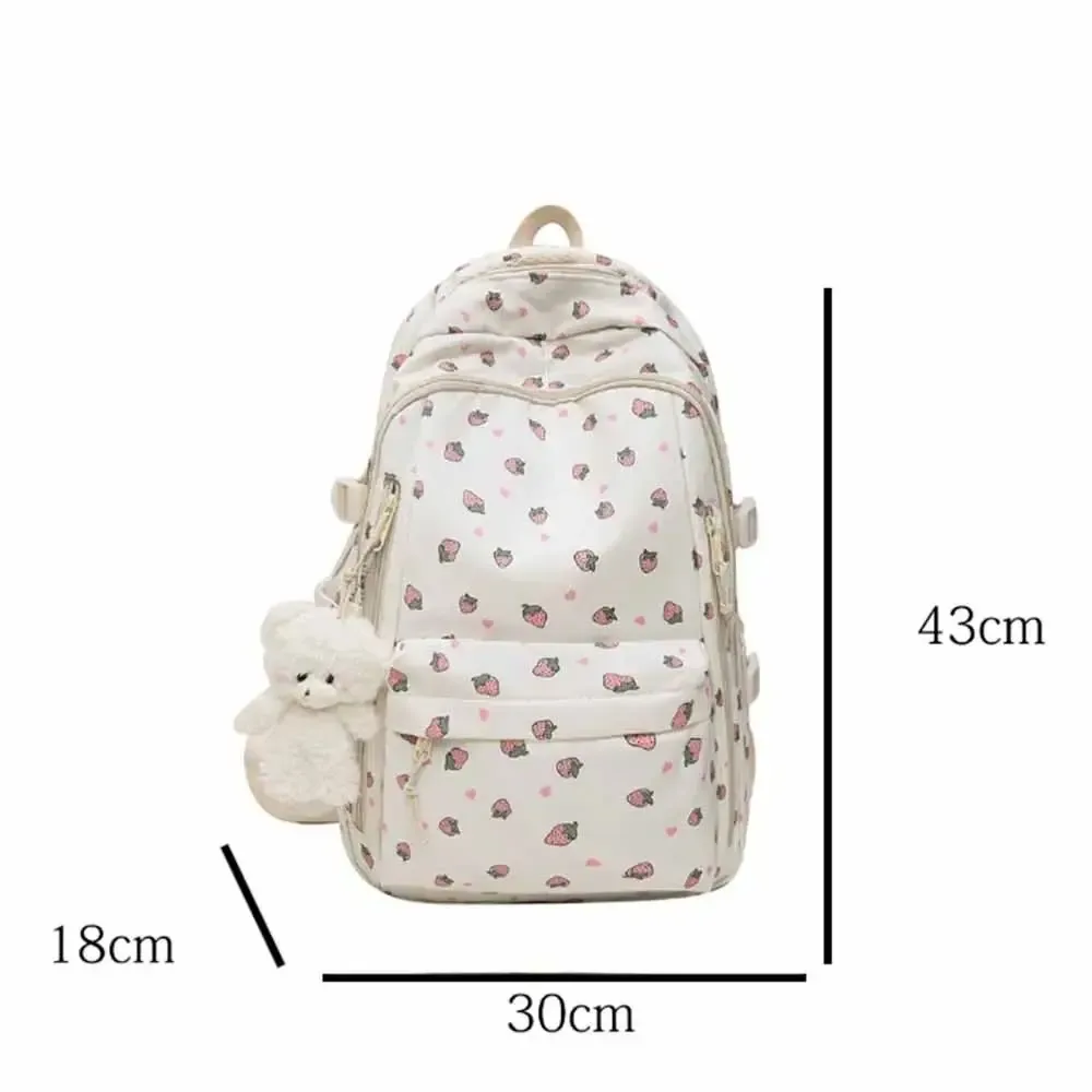 sac d'école en nylon pour étudiants, motif floral, style preppy, sac à dos pour femmes avec pendentif, grande capacité, sac à dos de voyage