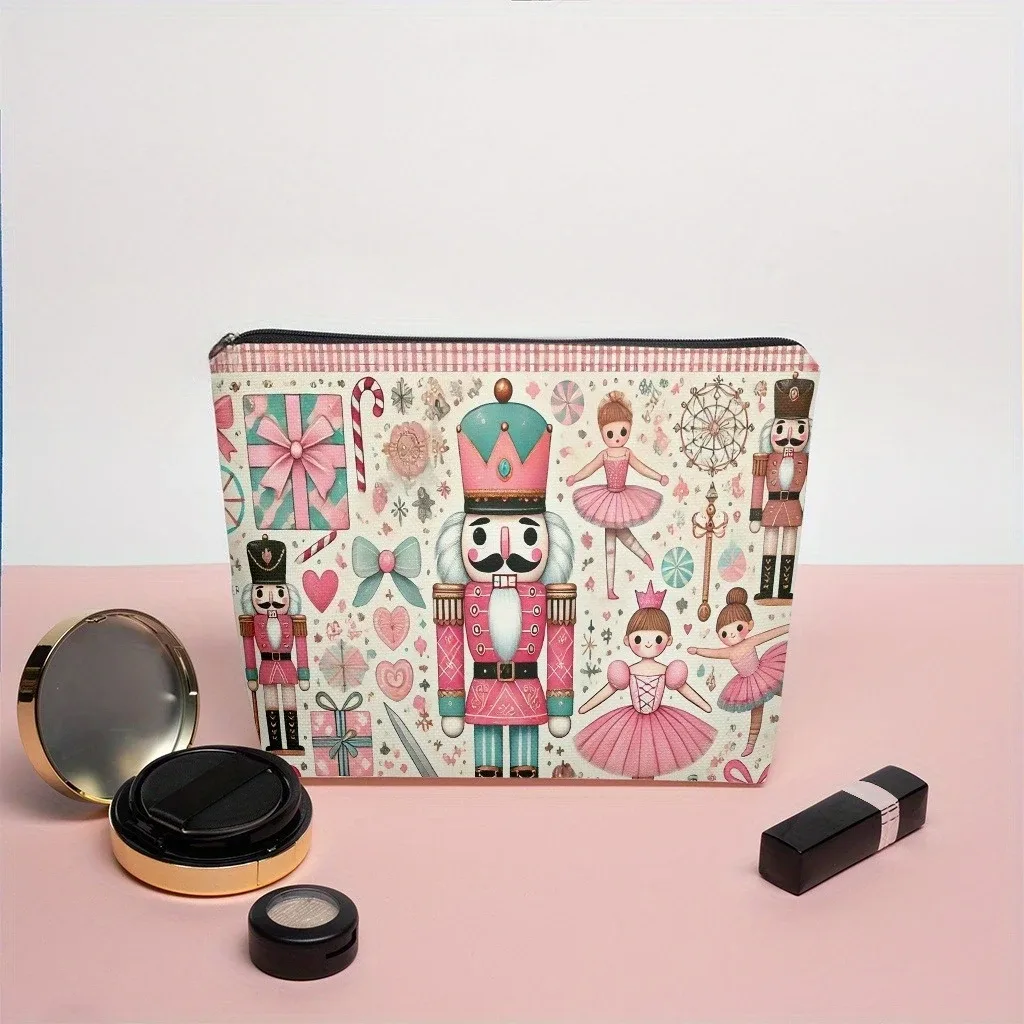 organisateur cosmétique polyester motif personnages noël bleu rouge vert doré décontracté pliable extensible trousse maquillage sac rangement taille petit