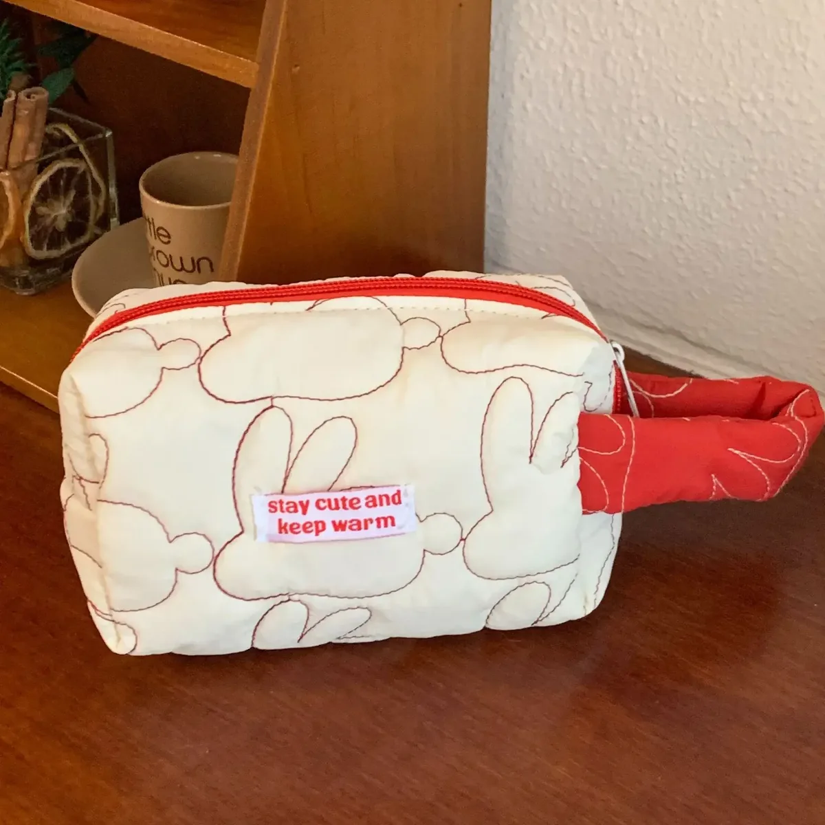 ins – sacs de maquillage à fermeture éclair de grande capacité, étuis à cosmétiques en coton matelassé lapin, pochette de rangement de voyage mignonne, organisateur pour femmes, sac à main