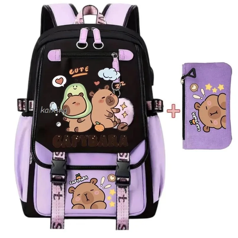 sacs à dos 2 pièces, ensemble kawaii capybara, légers, respirants, grande capacité, pour l'école, pour femmes et hommes, pour les voyages, meilleurs cadeaux
