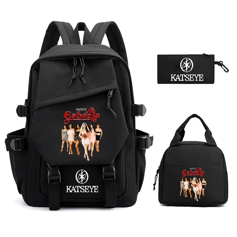 sac à dos imprimé katseye pour femmes, 3 pièces/ensemble, sac à déjeuner pour étudiants, trousse à crayons, sac d'école léger, sac à dos d'extérieur pour ordinateur portable